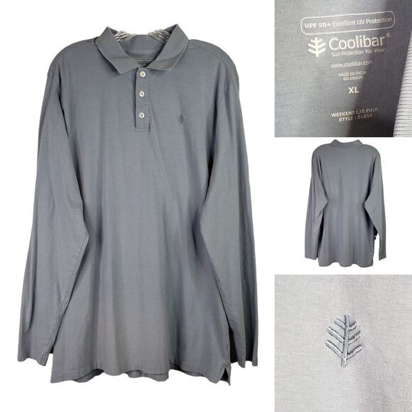 Coolibar Other - Coolibar Shirt Men's XL Gray Blue UPF 50 Sun Protection LS Collared Polo Cotton